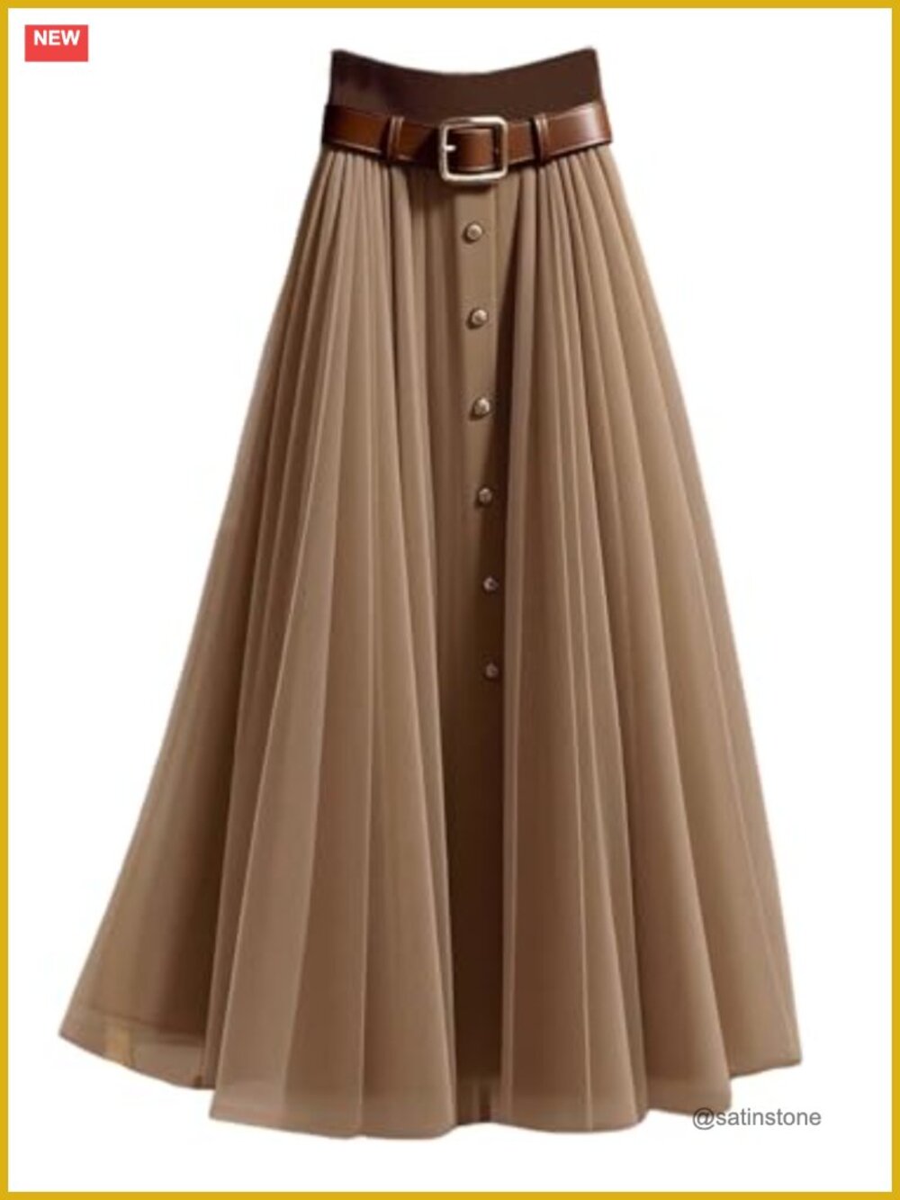 Pleated Mesh Maxi Skirt High Waist A-Line Flowy Bohemian Business Casual